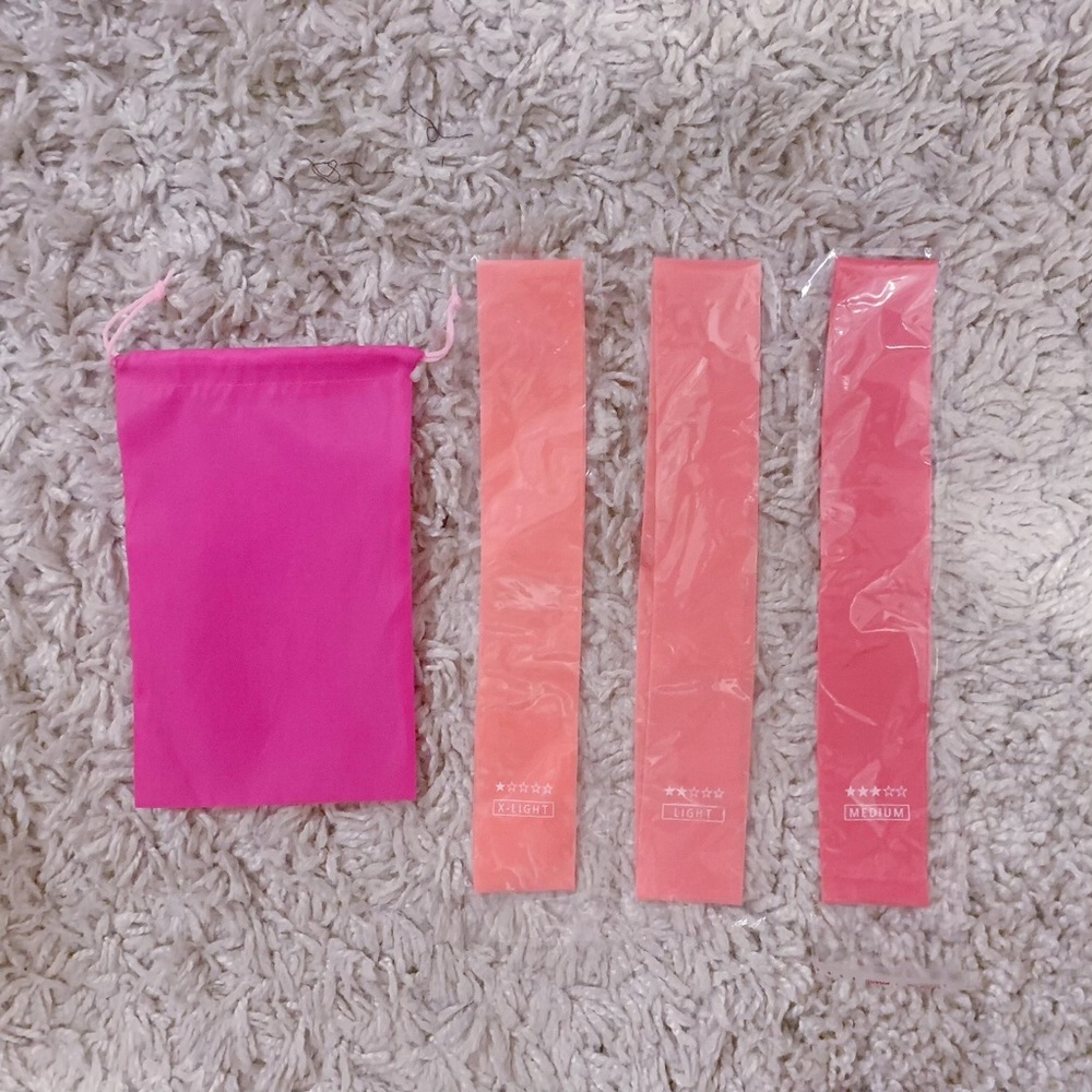 3 pack resistance band bundle + pink carry bag
